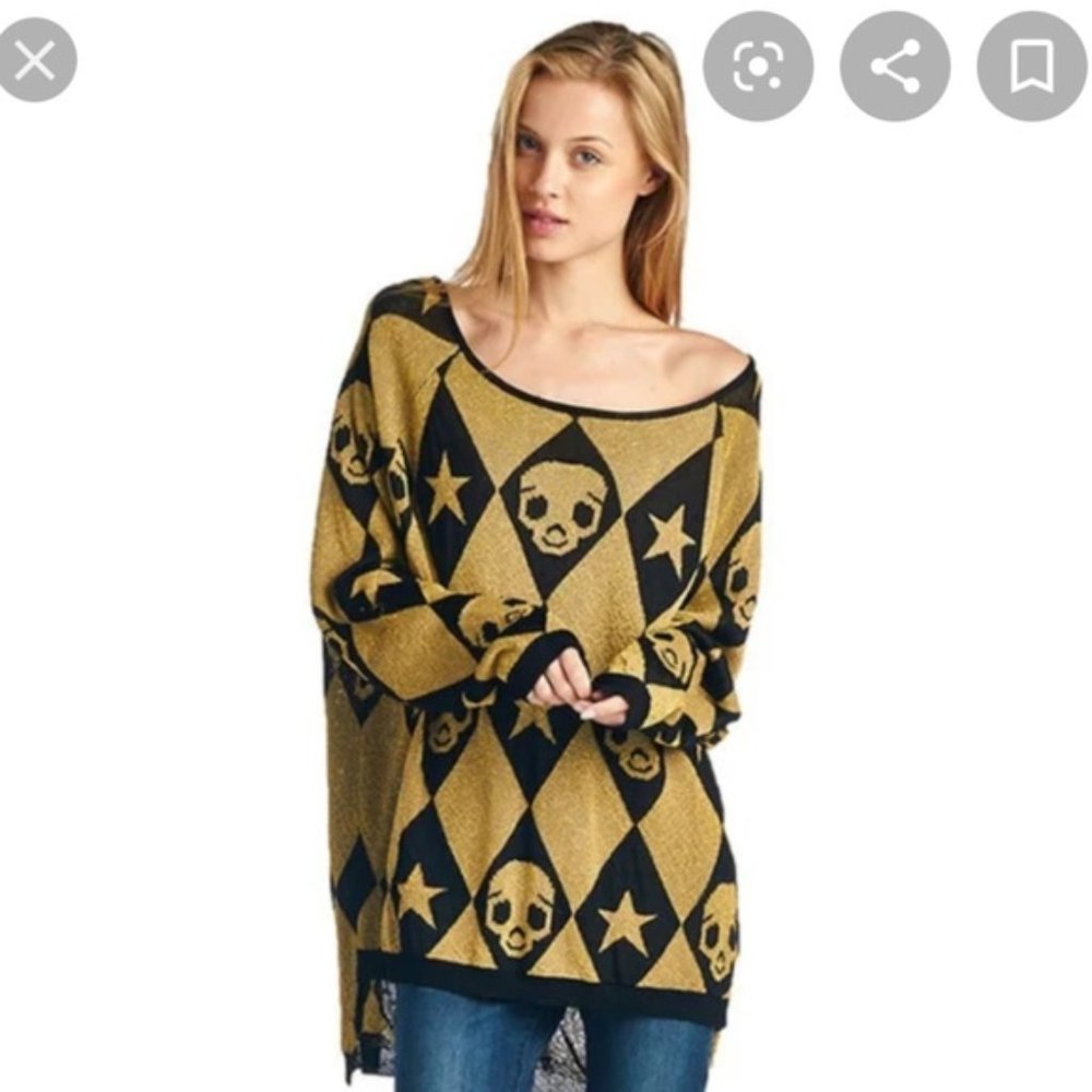 TOV Holy Women's Black Gold Skeleton Star Sweater size 38 S Oversized Knit CY